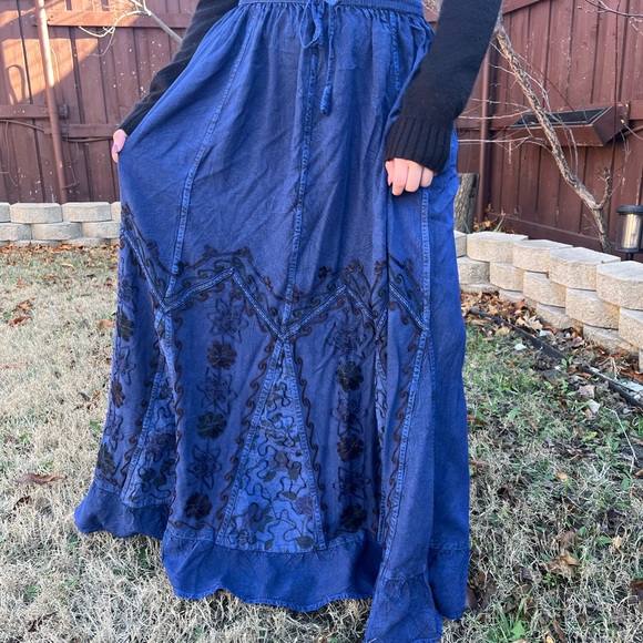 Chic Navy Embroidered Maxi Skirt - Picture 14 of 15